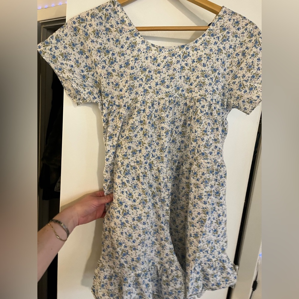 COPY - Cornflower blue printed romper with ruffle leg detail and short sleeves